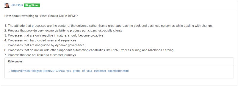 Thread response of Jim Sinur on BPM.com Forum